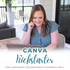 A woman is deeply focused on a tutorial for Canva Design Board Kickstarter: Exclusively for Confident Decorating® Students by My Homier Home, as she sits at a table with her laptop.